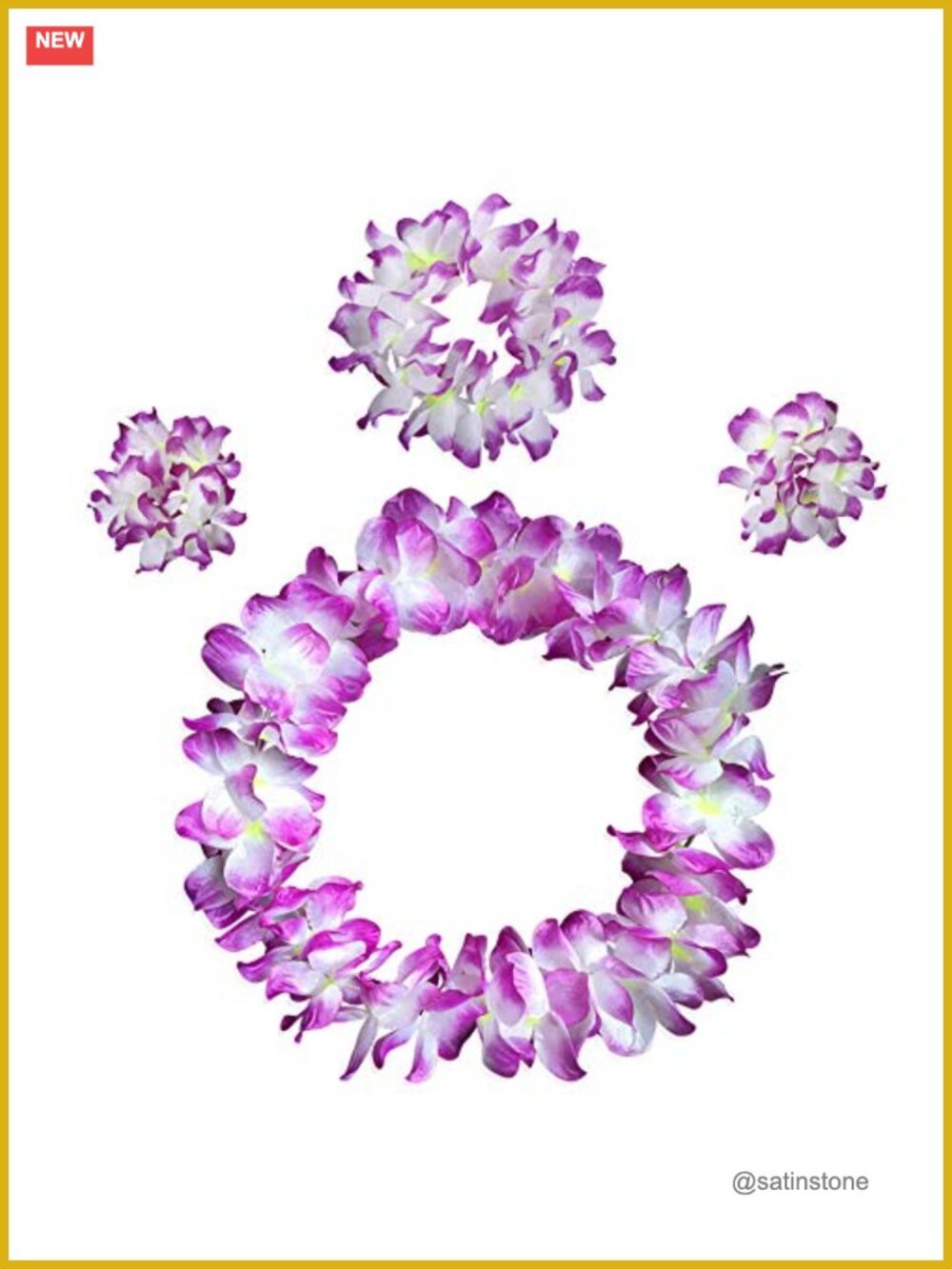 Hawaiian Leis Set Floral Headband Wristbands Tropical Luau Party Accessories